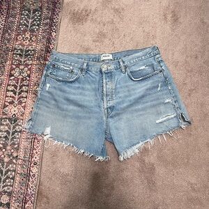 Agolde Light Blue Distressed Jean Shorts